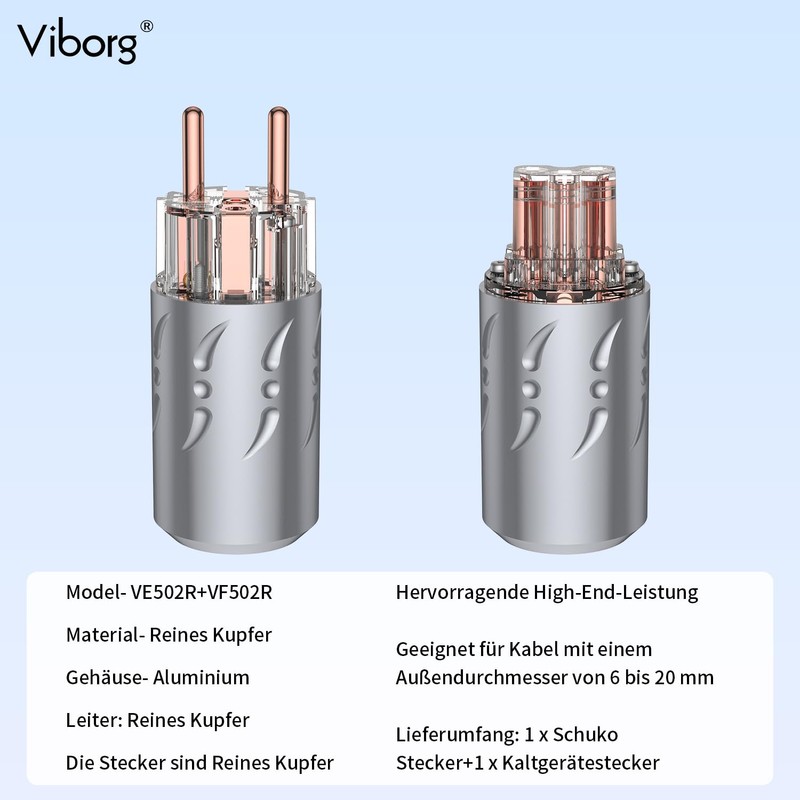 Viborg 1x High End HiFi Schuko Plug Power Plug to