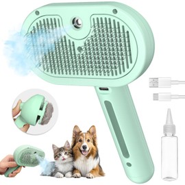 Pecait ​Cat Steam Brush for Shedding, 3 In 1 Steam Pet Brush Self Cleaning, Dog Brush for Long and Short Hair Dogs and Cats, Pet Grooming Comb Remove Tangled Loose Hair, Type-C Fast Charging (Green)