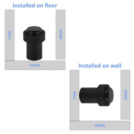 Cylindrical Floor Mount Door Stop, 1.8" Height, Stainless Steel Door Stopper Black Rubber, Pack of 4