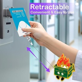 Celokiy Retractable ID Badge Holder with Clip Dumpster Fire Badge Reel Keychain with Clear Work Id Card Holder, Key Ring (I'm Fine Everything's Fine)