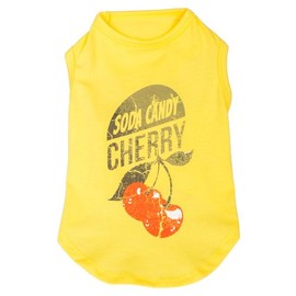 Blueberry Pet Cherry Soda Candy Cotton Dog Tank Top Shirt in Sunshine Yellow, Back Length 14", Pack of 1 Clothes for Dogs