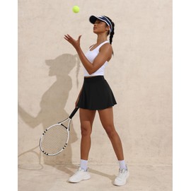 Ukaste - Falda atlética pequeña de línea A para mujer, de 13 pulgadas, falda de tenis de pickleball para jóvenes con pantalones cortos con bolsillos, Negro, 6 Petite