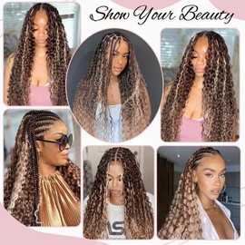 Tuheerst P4/613 Highlight Brown Boho Braids Human Hair Extension Blonde No Weft Deep Wave 50g/Bundle Total 100g Unprocessed Human Braiding Hair For Women 12 12 Inch