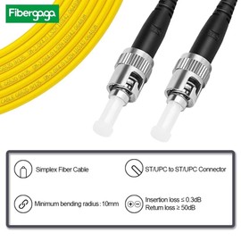 Fibergaga-1m(3ft) OS2 ST/UPC to ST/UPC Fiber Patch Cable Single Mode Fiber, Simplex,Length Option: 0.5M(1.6ft)-30m(98ft) 9/125µm 2.0mm Cable Diameter Fiber Optic Cable, OS1/OS2 Compatible - 5 Pack