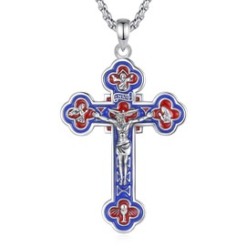 EUDORA Harmony Ball S925 Sterling Silver Cross Necklace for Men and Women, Vintage Jesus Cross Pendant Necklace, Religious Jewellery Gifts, Orthodox Cross, 22 inches + 2 inches, Sterling Silver, No,