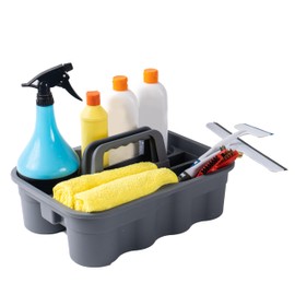 Matthew Large Plastic Tote Tool & Deluxe Supply Cleaning Caddy with Handle Portable Shower Basket Storage Caddy for Cleaning Products Organizer,Take-Out Coffee/Soft Drink,Bath Multi Use - Gray