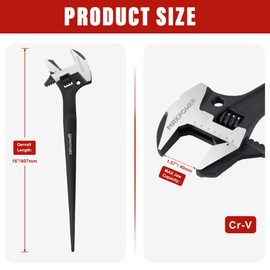 MAXPOWER 16-inch Adjustable Construction Spud Wrench, 4 in 1 Multifunctional Use for Adjustable Wrench and Hammer, Max Jaw Capacity up to 1.57"