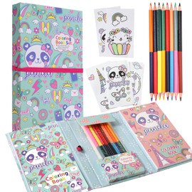PinkSheep Panda Coloring Pads Kit for Girls, Panda Coloring Book, 60 Coloring Pages and 16 Colored Pencils for Drawing Painting, Birthday Gift for Girls Boys Kids Ages 3-12