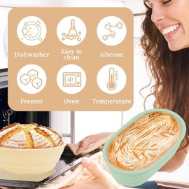 ZGYYLEAD Silicone Bread Proofing Baskets Set, Foldable 9 Inch Round and 10 Inch Oval Banneton Proofing Basket for Bread Baking (Pink), 12332