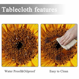 Yibeas Round Tablecloth 60 inch Sunflower Tablecloth Petal Bloom Plant Flower Dark Elegant Botanical Nature Seed Yellow Table Cloth for Dining Tables, Parties, Wedding and Banquet Decoration