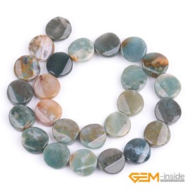 GEM-inside Indian Agate Gemstone Loose Beads Natural 16mm Twisted Coin Crystal Energy Stone Healing Power for Jewelry Making 15"