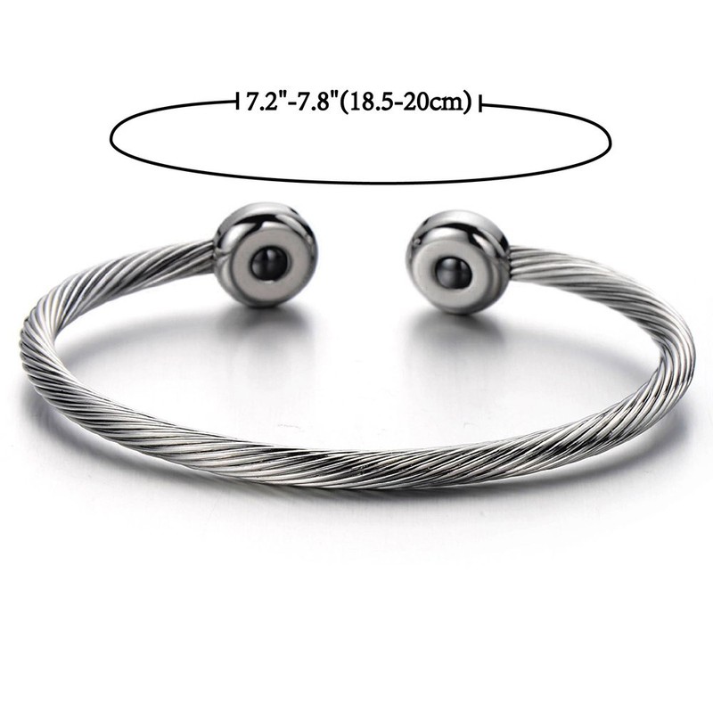 COOLSTEELANDBEYOND Elastic Adjustable Mens Stainless Steel Twisted Cable Magnetic Bangle