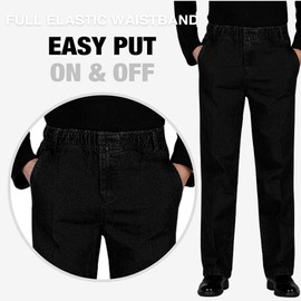 IDEALSANXUN Men’s Elastic Waist Loose Fit Denim Pants Casual Solid Jeans Trouser (48W x 30L, Black)