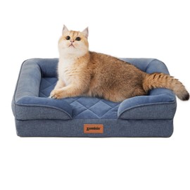 ZOMISIA Orthopedic Dog Bed for Small Dog, Waterproof Memory Foam Dog Sofa with Sides, Removable Washable Cover and Nonskid Bottom, Navy Blue