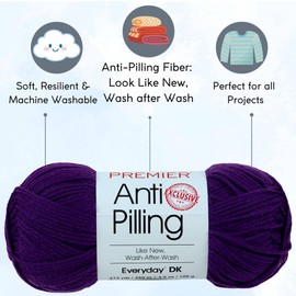 Premier Yarns Anti-Pilling Everyday DK Solids Purple 1107-09 (3-Skeins-Same Dye Lot) DK Light Worsted #3 Anti-Pilling Acrylic Yarn for Crocheting and Knitting with Project Bag