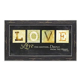 Homekor Love One Another Sign Framed Print Wall Art Christian Bible Verse Religious Scripture Decor 20.5x11.5 Inspirational Biblical Quote Picture Rustic Country Farmhouse Plaque Motivational Saying