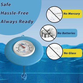 Floating Pool Thermometer Easy Read - No Battery Needed, IPX6 Waterproof 304 Stainless Steel Probe for Pool, Pond, Hot Tub & Bath Water Temperature