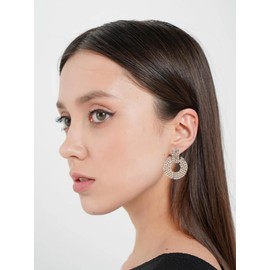 14K Gold Plated Rhinestone Drop Dangle Geometric Circle Statement Earrings for Women Zirconia Door Knocker Earrings Trendy Gift Jewelry