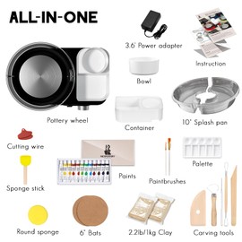 Pottery Wheel for Adults - Complete Pottery Tools Kit for Beginners, 6" Turntable Two-Way Rotation Adjustable Speed, 2.2 lbs. Air Dry Clay, Mini Clay Making Pottery Wheel with Storage Design (Black)