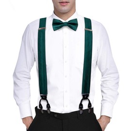 Barry.Wang Men Green Suspender and Bow Tie Set Y Shape Heavy Duty 6 Clips Braces for Wedding St. Patrick's Day
