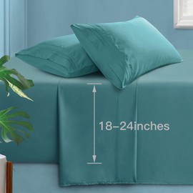Manyshofu Extra Deep Pocket King Size Sheets - Hotel Luxury 1800 Thread Count Sheets & Pillowcases - Microfiber Bed Set up to 24" Mattress - Teal Bed Sheets 18-24 Inch Deep Pockets - 4 Piece
