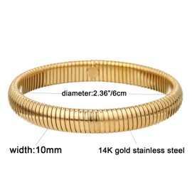 kelistom 14K Gold/Silver Tone Stainless Steel Stretch Bracelets Bangles for Women Men Beaded Bracelets Gold Stretch Bead Ball Bracelet Gifts, One Size, Stainless Steel, no gemstone