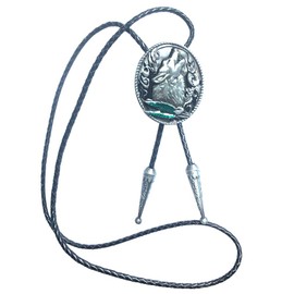 LKMY Fashion Handmade Bronze Howling Wolf in Moonlight Western Cowboy Bolo Tie,3D Wolf Head Filigree Bolo Tie, Green