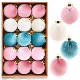 Velvet Christmas Ornaments Balls for Tree - 15pcs Pink & Teal Christmas Ornaments Shatterproof for Xmas Decorations - Multicolor Pink Teal Beige 80mm 3.15inch