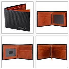 VISOUL Men's Leather Wallet with ID Window, RFID Protection, Genuine Leather Wallet for Men, Carbon and brown, rfid wallet