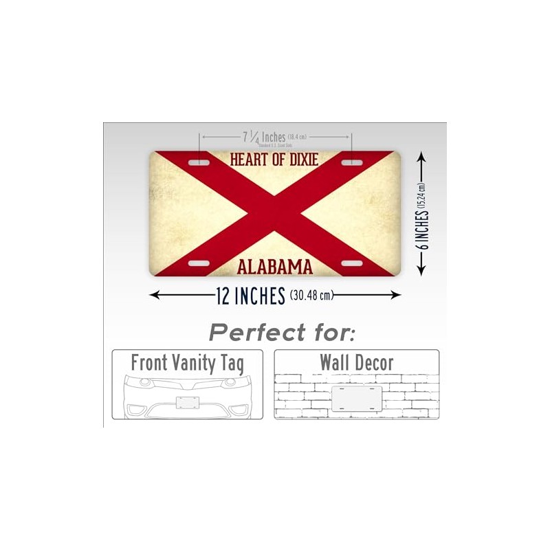 Alabama Flag Heart of Dixie License Plate Textured AL State