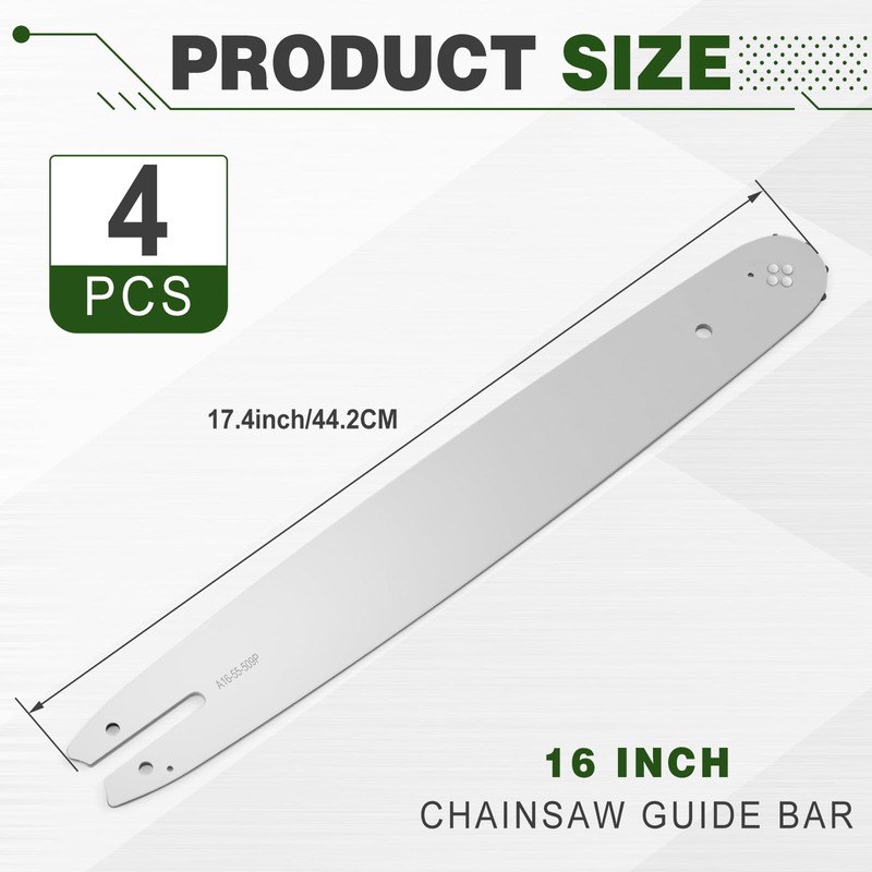 Blulu 4 Pack 16 Inch Chainsaw Guide Bar Replacement Compatible