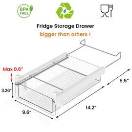 vacane vacane Large Fridge Under Shelf Drawer, Pull Out Refrigerator Drawer Organizer Fridge Organizer Bins, Fridge Storage Container Holder for Produce, Deli Meat, Cheese, Bacon, Easy to Install-L