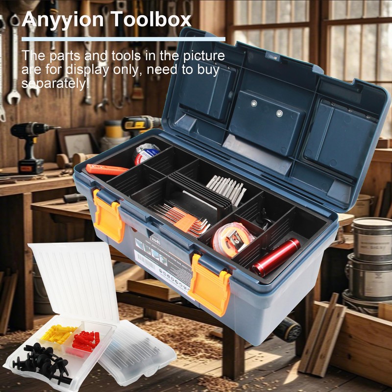 Anyyion 18-inch Tool Box with Removable Tray, Small Parts Box
