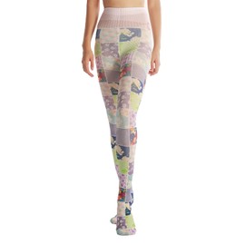 Sahabowi Women Tights, Opaque High Waist Pantyhose, Vintage Control Top Stockings(LW2021041174, 3D Janpanese Style Pattern, 1pcs)