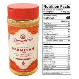 Panacheeza Hot & Spicy Plant Based Grated Parmesan Style - Vegan, Bold Flavor for Pastas, Pizzas, Vegetables Salads and more - 8oz