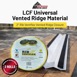 LCF Universal Vented Ridge Material for Metal Roofing 20 ft Kit - Breathable Closure for Ag Panels and Ribbed Roofs - 2” Wide x 1” Tall - Made in USA - Full Adhesive Strip - 2 Rolls of 10ft