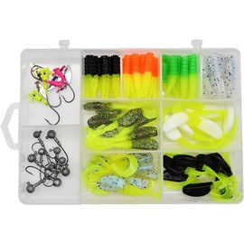 Crappie Magnet Fin Commander Slab Curly 86 Pieces Kit, Great for Pan Fish, Bass and Trout, Includes 32 Slab Curlys, 40 Crappie Magnets, 10 Double Cross Jig Heads and 4 Fin Spin Jig Heads