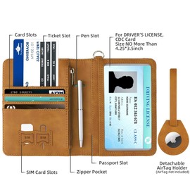 WALNEW AirTag Passport Holder and Vaccine Card Holder Combo, RFID Blocking Travel Passport Wallet with Vaccine Card Protector Slot and Airtag Protective Case(Brown)