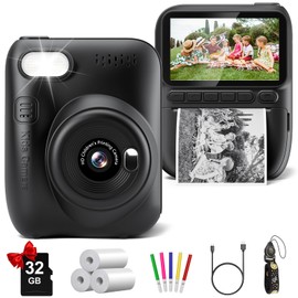 Instant Print Camera for Kids, 3.0" HD 1080P Digital Video Cameras with 3 Rolls of Printer Paper for Toddler, Birthday Gifts Toy for Girls Boys with 32GB SD Card (3.0 Style, Black)