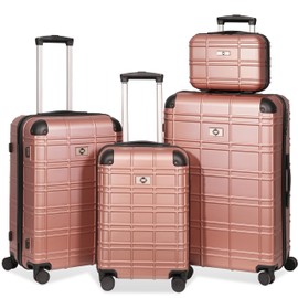 ZJMTOCYU Elegant Hardshell Luggage Set for Stress-Free Travel, Durable and Lightweight with 360-Degree Spinner Wheels, Rose Gold, 4-Piece