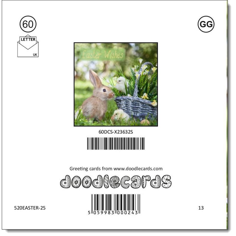 doodlecards Easter Card Bunny with Chicks Square Size with Plain