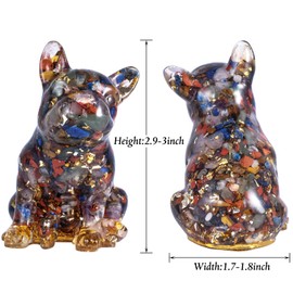 Nupuyai Various Stones French Bulldog Carved Crystal Animal Statue Ornament, Energy Healing Stone Pocket Figurine Resin Home Office Decor
