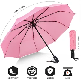 ZOMAKE Small Travel Umbrella Compact Portable Collapsible Umbrellas for Rain, Windproof, Automatic Lightweight Paraguas for Women, Men(Pink)