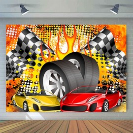 EMTOBT 7x5ft Boys Happy Birthday Backdrop Racing Car Theme Backdrop for Birthday Party Decorations Black White Grid Colorful Background Boy Kid Photography Background Photoshoot BJCCEM30