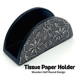 Zyntix Black D Shape Napkin Holder with Silver Work for Kitchen and Dining - Handmade Napkin Holder for Table - Stylish and Functional Design for Modern Homes