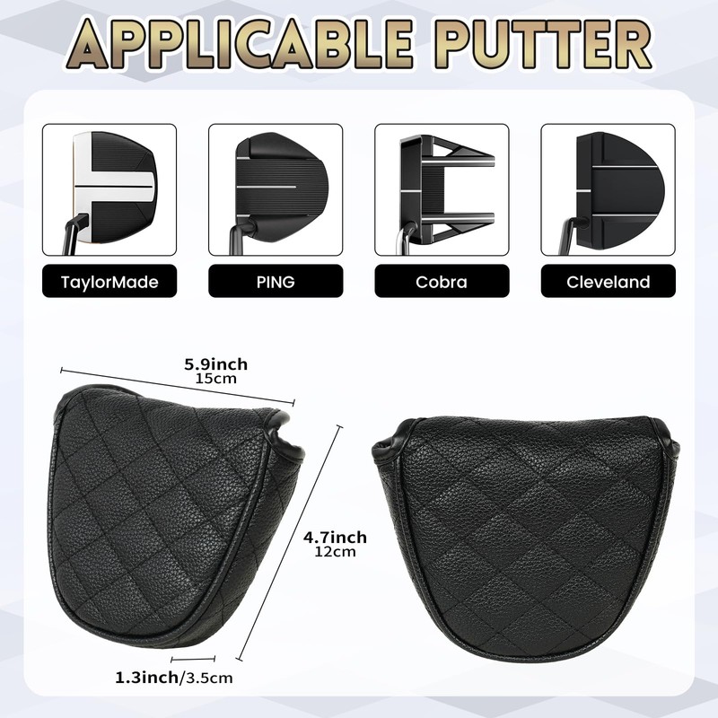 Golf Mallet Putter Head Cover Magnetic Closure Side-shaft Golf Club