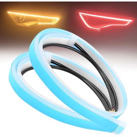 Vmingo Luz Led DRL Diurna Tira Flexible 30cm de Circulación para Auto Moto Universal Direccional y Secuencial Auto Impermeable | 2pzs (Azul/Amarillo)