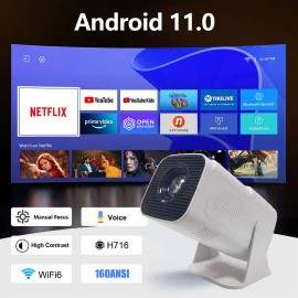Smart Portable Projector 4K Android, WiFi 6 and Bluetooth 5.0, Full 1080p Support,Home Movie Projector with Video Systemcolor: White, plug: US