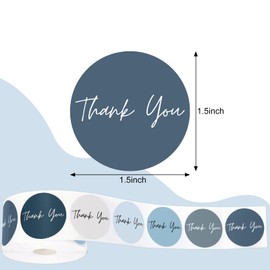 Whaline 1000Pcs Dusty Blue Thank You Sticker Roll 6 Colors Paper Decals Adhesive Seal Sticker Decor for Party Favor Gifts Supplies, 1.5 in