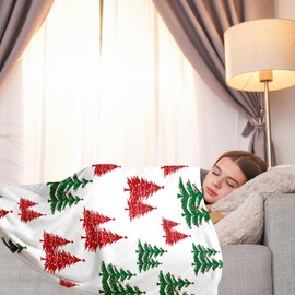 Christmas Throw Blanket - Christmas Tree Throw Blanket Xmas Tree Throw Blanket Cute Throw Blanket Soft Cozy Fluffy Christmas Blanket for Living Room Sofa Bed Christmas Decorations